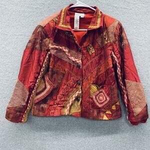 Coldwater Creek Jacket Womens Small Silk Boho Patchwork Embroidered Boho Art